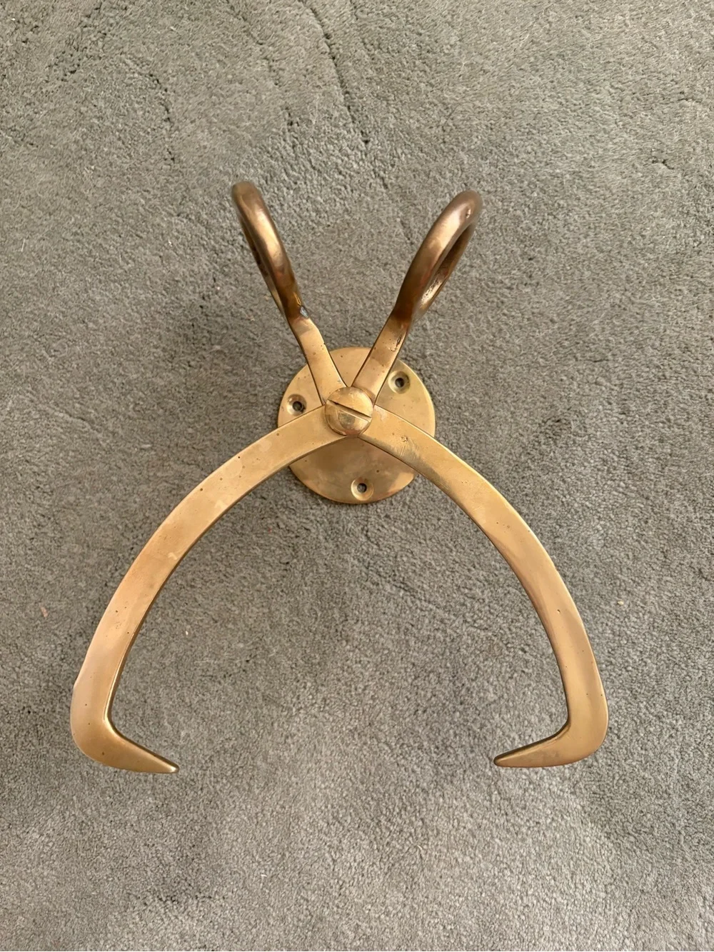 Antique Brass Wall-Mounted Ice Block Hook — Sculptural Double Hook